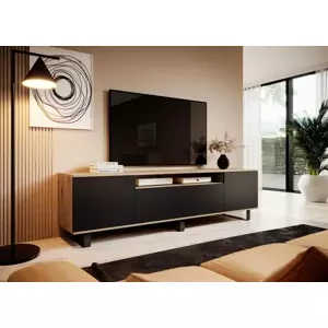 WADE TV stolík, čierný/dub artisan na vysokých nôžkach