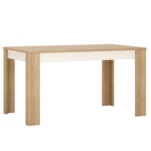 Jedálenský stôl LYOT03, rozkladací, dub riviera/biela s extra vysokým leskom, 140-180x85 cm, LEONARDO