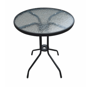 Jedálenský stôl, čierna oceľ/tvrdené sklo, priemer 60 cm, BORGEN TYP 1