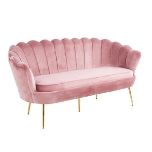 Luxusná pohovka, 3-sed, ružová Velvet látka/chróm zlatý, štýl Art-deco, NOBLIN