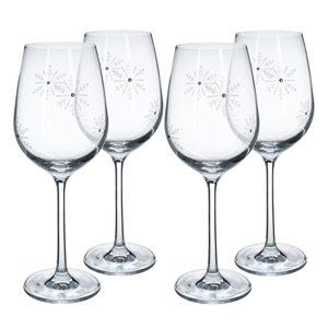 TEMPO-KONDELA SNOWFLAKE VINO, poháre na víno, set 4 ks, s kryštálmi, 450 ml