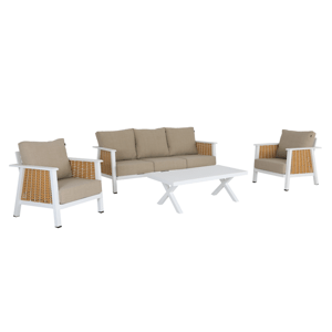 Záhradný 4-dielny set, svetlohnedá/biela/hnedá, aluminium, BABAK
