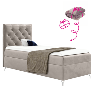 Boxspringová posteľ, 90x200, sivobéžová Taupe látka Velvet, ľavá, GULIETTE + darček