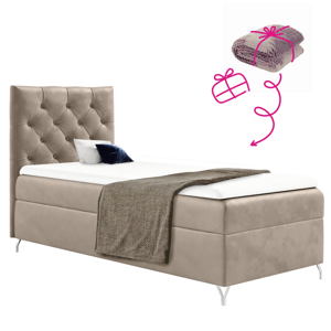 Boxspringová posteľ, 90x200, béžová látka Velvet, ľavá, GULIETTE + darček