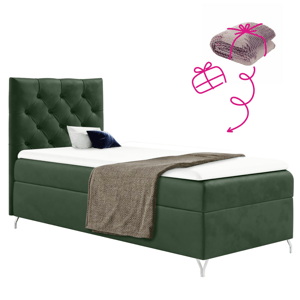 Boxspringová posteľ, 90x200, zelená látka Velvet, ľavá, GULIETTE + darček
