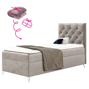 Boxspringová posteľ, 90x200, sivobéžová Taupe látka Velvet, pravá, GULIETTE + darček