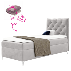 Boxspringová posteľ, 90x200, svetlosivá látka Velvet, pravá, GULIETTE + darček