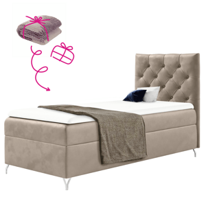 Boxspringová posteľ, 90x200, béžová látka Velvet, pravá, GULIETTE + darček