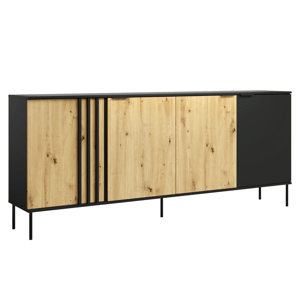 Komoda 4D, čierna/dub artisan, RIMINA