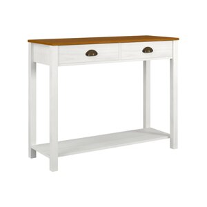 Odkladací stolík MOANA — 100×38×75, masív borovice, biela / hnedá