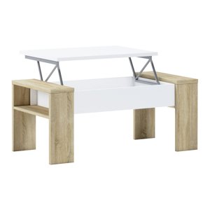 Konferenčný stôl PULA so zdvíhacou doskou — 98x50x43-54 cm, dub sonoma/biela