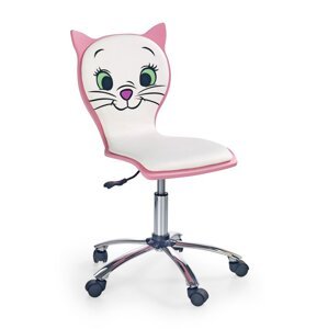 Detská stolička na kolieskach KITTY 2 — ekokoža, biela / ružová