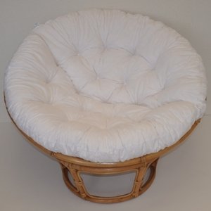 Relaxačný papasan DEMETRIA — ⌀100 cm, ratan, látka, medová / viac farieb Biela
